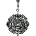 thumbnail image 1 of Sterling Silver Aztec Calendar Charm Pendant Necklace Antique Finish with 24 Inch Figaro Chain, 1 of 3
