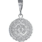 EJEWELRYPLUS Sterling Silver Aztec Calendar Mayan Sun Charm Pendant Necklace with Diamond Cut Finish and 24 Inch Figaro Chain