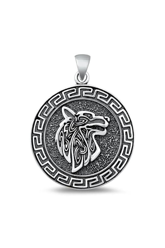 Sterling Silver Aztec Wolf Pendant Medallion Oxidized Charm 925 New Jewelry Female Unisex