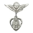 thumbnail image 1 of Sterling Silver Baby Badge with Miraculous Charm and Angel w/Wings Badge Pin 7/8 X 3/4 inches, 1 of 1