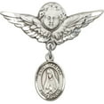 thumbnail image 1 of Sterling Silver Baby Badge with St. Martha Charm and Angel w/Wings Badge Pin 1 1/8 X 1 1/8 inches, 1 of 1