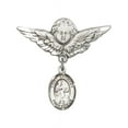 thumbnail image 1 of Sterling Silver Baby Badge with St. Zachary Charm and Angel w/Wings Badge Pin 1 1/8 X 1 1/8 inches, 1 of 1