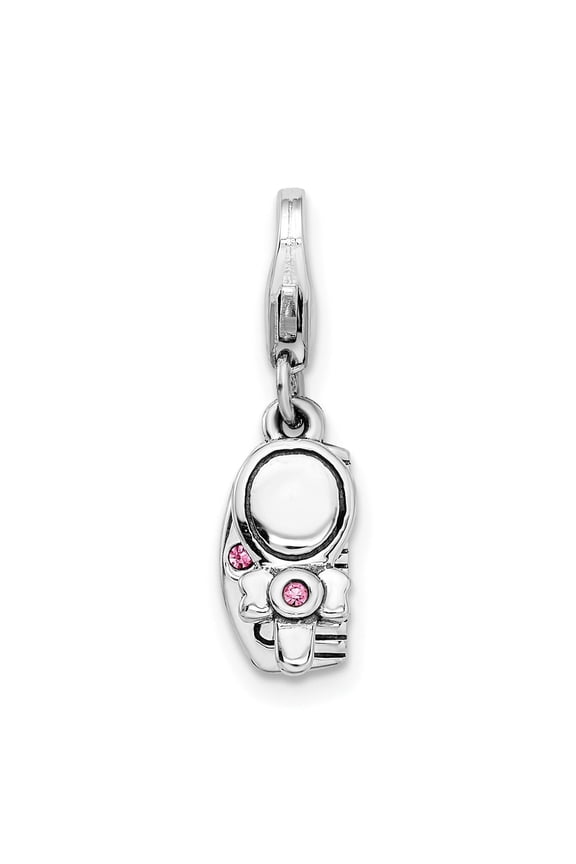 Sterling Silver Baby Shoe Charm for Women with Pink Crystal and Bow, Symbol of Motherhood, Newborn Girl, Love, Family, Keepsake for Bracelet or Necklace