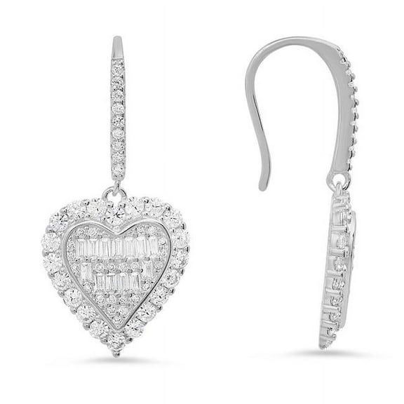 Sterling Silver Baguette Cubic Zirconia Halo Fishhook Earrings