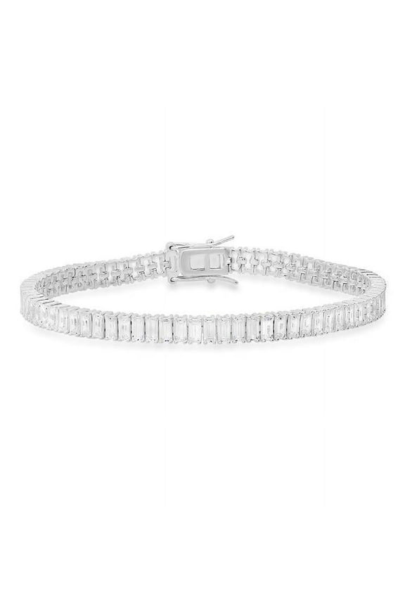 Sterling Silver Baguette-Cut Cubic Zirconia Tennis Bracelet