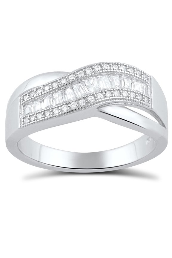 Sterling Silver Baguette Cz Wave Statement Ring for Women and Teens - Size 6