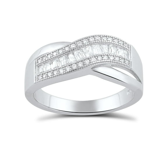 Sterling Silver Baguette Cz Wave Statement Ring for Women and Teens - Size 7