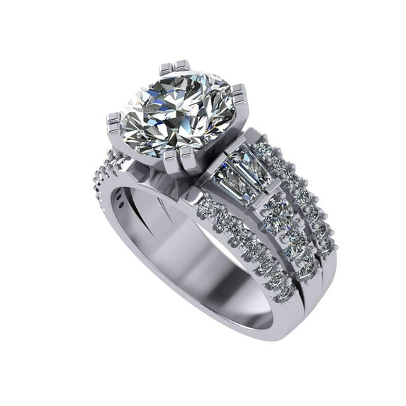 Sterling Silver Baguette Engagement Ring with a 9.00mm-2.50ct Round Center Stone-Sz 10