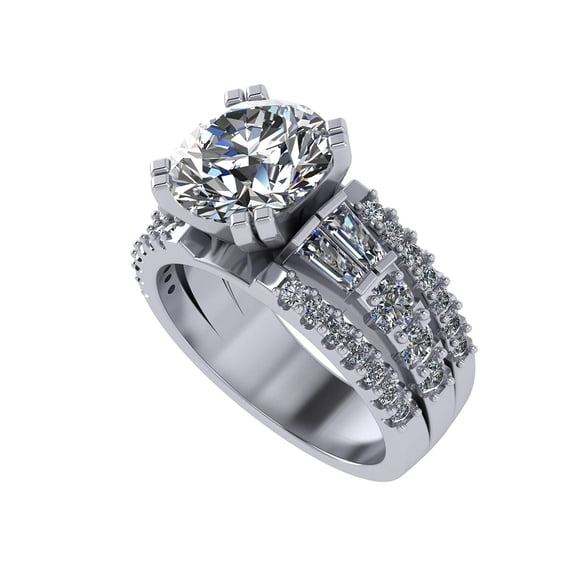 Sterling Silver Baguette Engagement Ring with a 9.00mm-2.50ct Round Center Stone-Sz 12