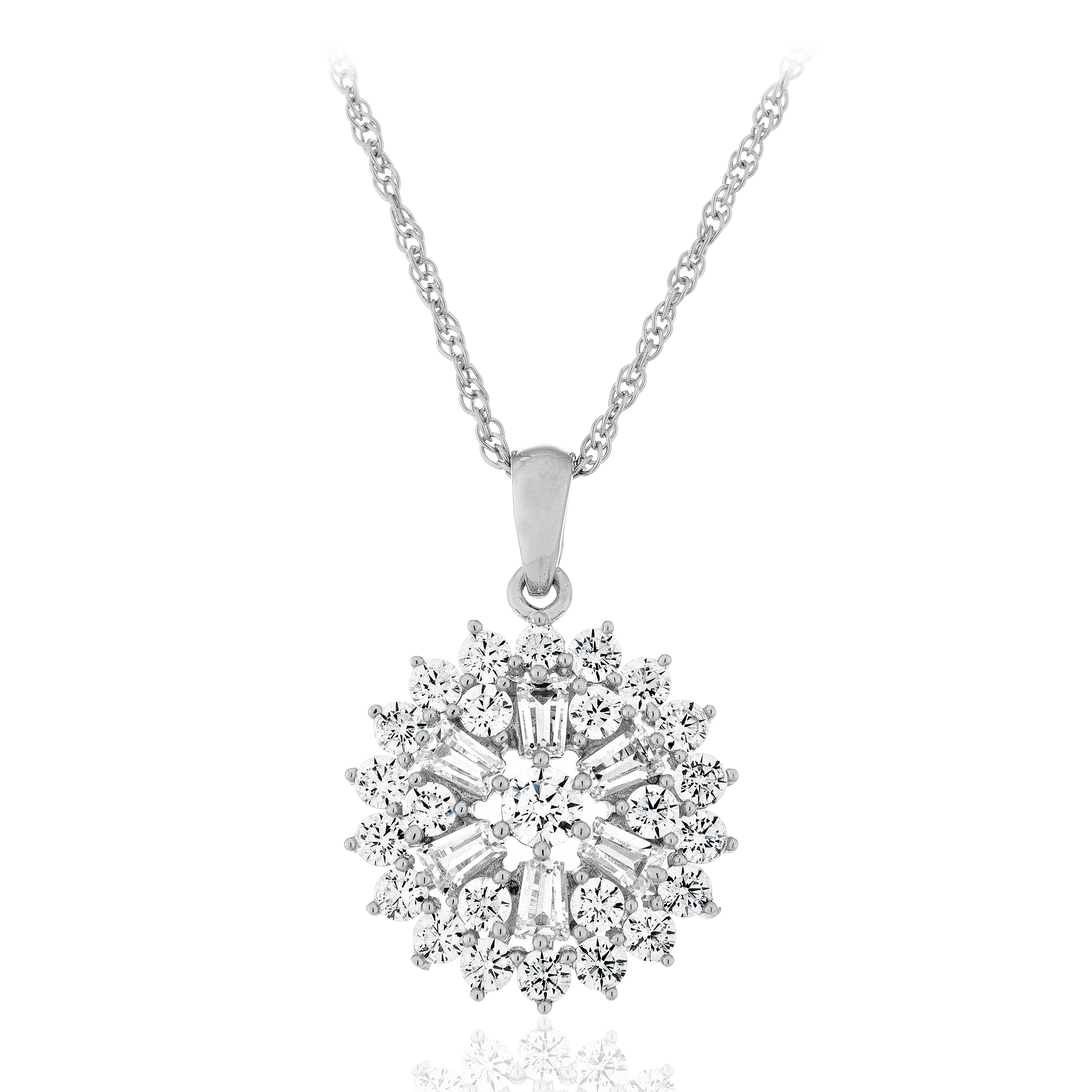 Sterling Silver Baguettes and Rounds Simulated Diamond Pendant with Chain, 18"