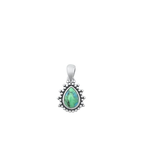 Sterling Silver Bali Simulated Turquoise Pendant Oxidized Charm .925 New Jewelry Female Unisex