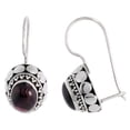 thumbnail image 1 of Sterling Silver Bali Style Earrings, 9 x 7 mm Oval Cabochon Natural Amethyst Stone, 9/16 inch tall, 1 of 1