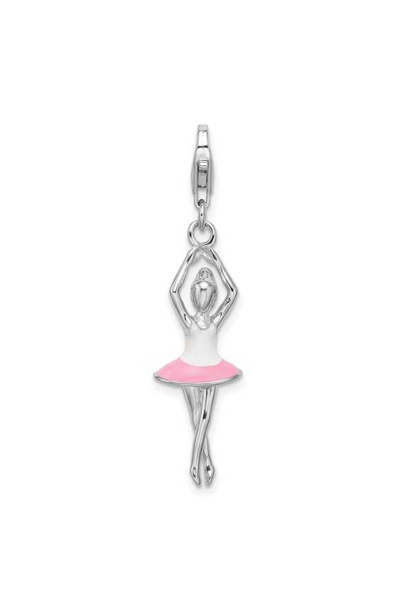 Sterling Silver Ballerina Charm Pendant with Pink and White Enamel for Women, Ballet Dancer Jewelry for Necklace or Bracelet, Symbolic Dance Accessory for Grace and Expression
