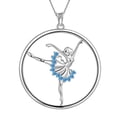 thumbnail image 1 of 925 Sterling Silver Ballerina Necklace March Birthstone Blue Ballet Dancer Dance Pendant Women Christmas Valentine's Day Birthday Gifts for Daughter Juwaliy, 1 of 9