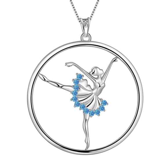925 Sterling Silver Ballerina Necklace March Birthstone Blue Ballet Dancer Dance Pendant Women Christmas Valentine's Day Birthday Gifts for Daughter Juwaliy