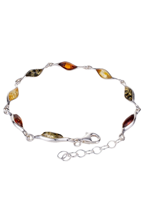 Sterling Silver Multicolored Baltic Amber Bracelet "Alexa", Amber Jewelry Collection