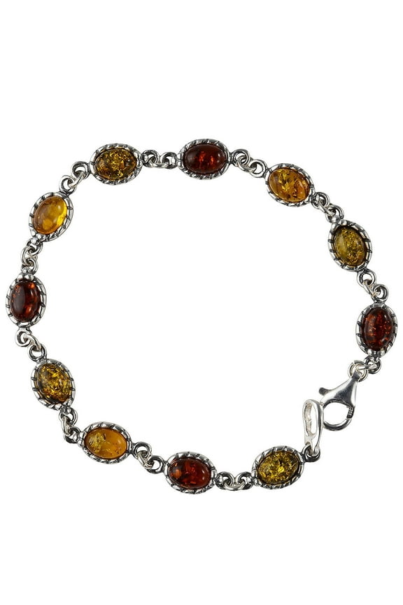Sterling Silver Multicolored Baltic Amber Bracelet "Daisy", Amber Jewelry Collection