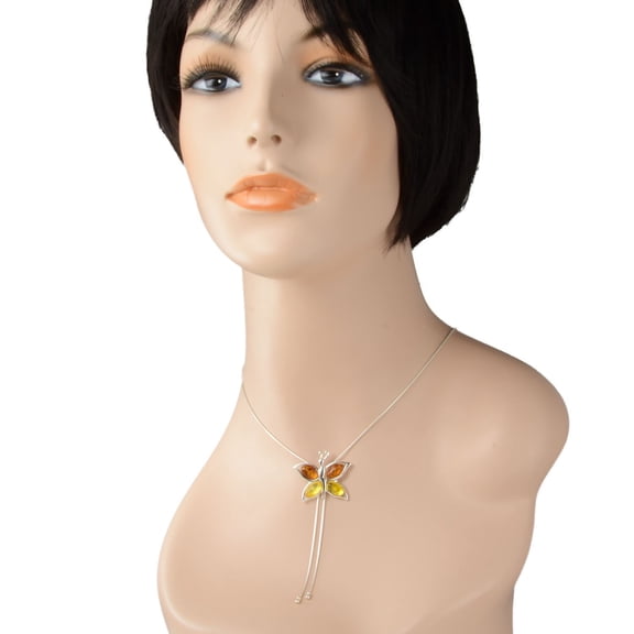 Sterling Silver Baltic Honey and Lemon Amber Necklace "Butterfly"