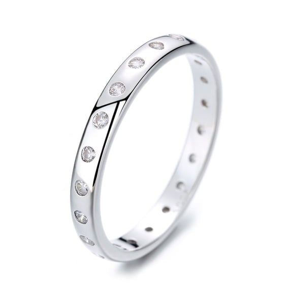 Sterling Silver Band Ring With Simulated Diamonds