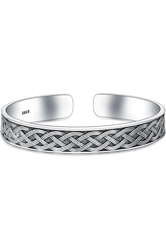Sterling Silver Bangle Bracelet Celtic Knot Cuff Bracelet for Men Women