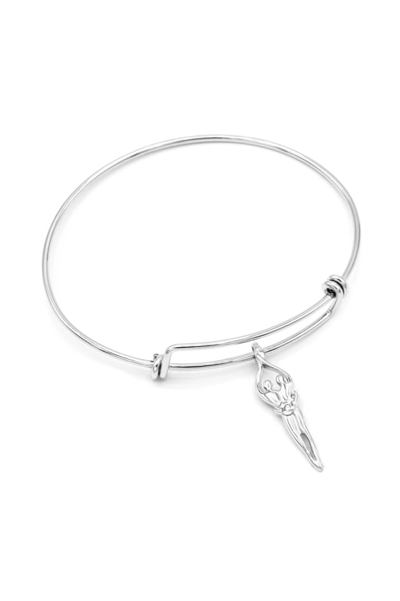 925 Sterling Silver Soulmate Bracelet, Large Bangle, Gift for Her, Medium Charm, Clear CZ Stone, Double Adjustable