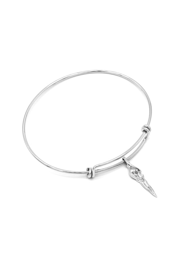 925 Sterling Silver Soulmate Bracelet, Medium Bangle, Gift for Her, Small Charm, Clear CZ Stone, Double Adjustable