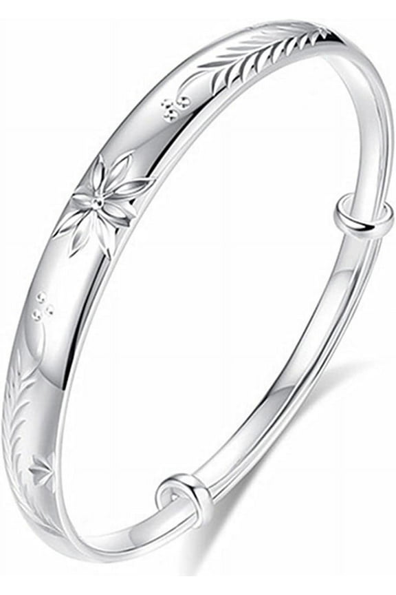 Sterling Silver Bangle Bracelets For Women,Fashion Jewelry Simple Adjustable 925 Silver Cuff Bangles For Women Mom Wife Valentine Mothers Day Gift[z2426]