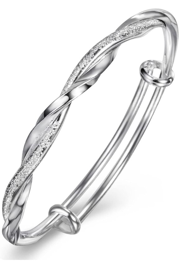 Sterling Silver Bangle Bracelets for Women 925 silver Cuff Bracelet Adjustable, Crystal, Style R7025