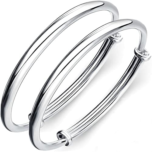 HZHUAFULTD Sterling Silver Bangle Bracelets for Women,Fashion Jewelry Simple Adjustable 925 Silver Cuff Bangles for Women Mom Wife Valentine Mothers Day Gift