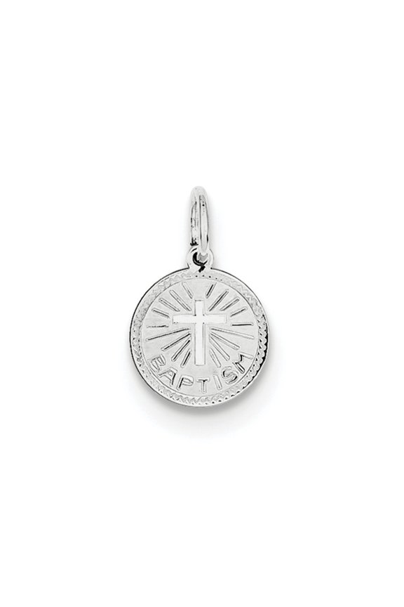 Sterling Silver Baptism Disc Charm - .4 Grams - Measures 15x10mm Wide