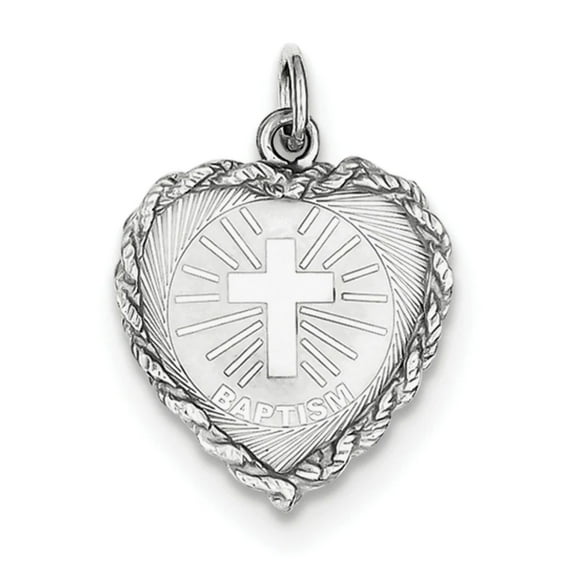 925 Sterling Silver Solid Polished Laser Etched Baptism Disc Charm 25x17mm Wide Pendant Necklace for Women
