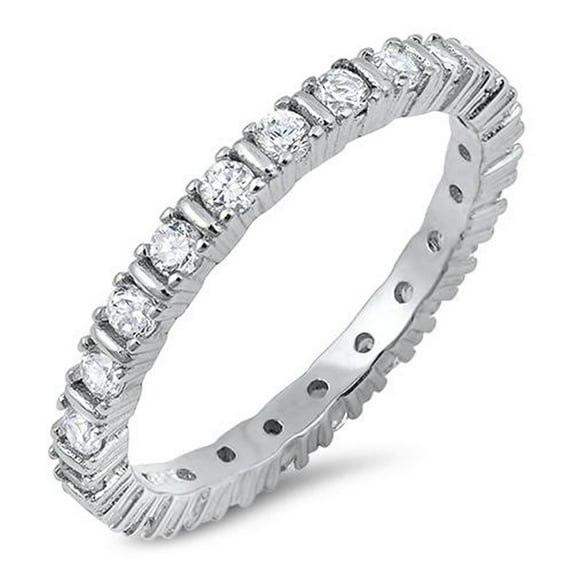 Sterling Silver Bar Set Clear CZ Endless Band Ring Size 7