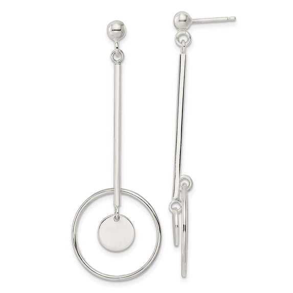 Sterling Silver Bar and Circle Dangle Post Earrings