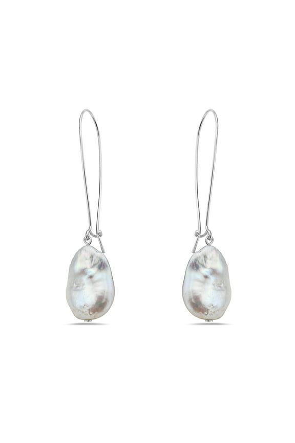 Sterling Silver Baroque Pearl Drop Earring Kidney Wire Closure