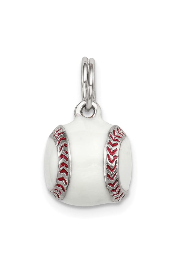 Sterling Silver Baseball Pendant with Red Enamel Stitching, Unisex Sports Charm for Necklaces or Bracelets, 925 Jewelry Symbolizing Team Spirit and Athletic Pride