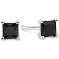 thumbnail image 1 of Sterling Silver Basket Set Square Black Cubic Zirconia Stud Earrings, 3mm, 1 of 7