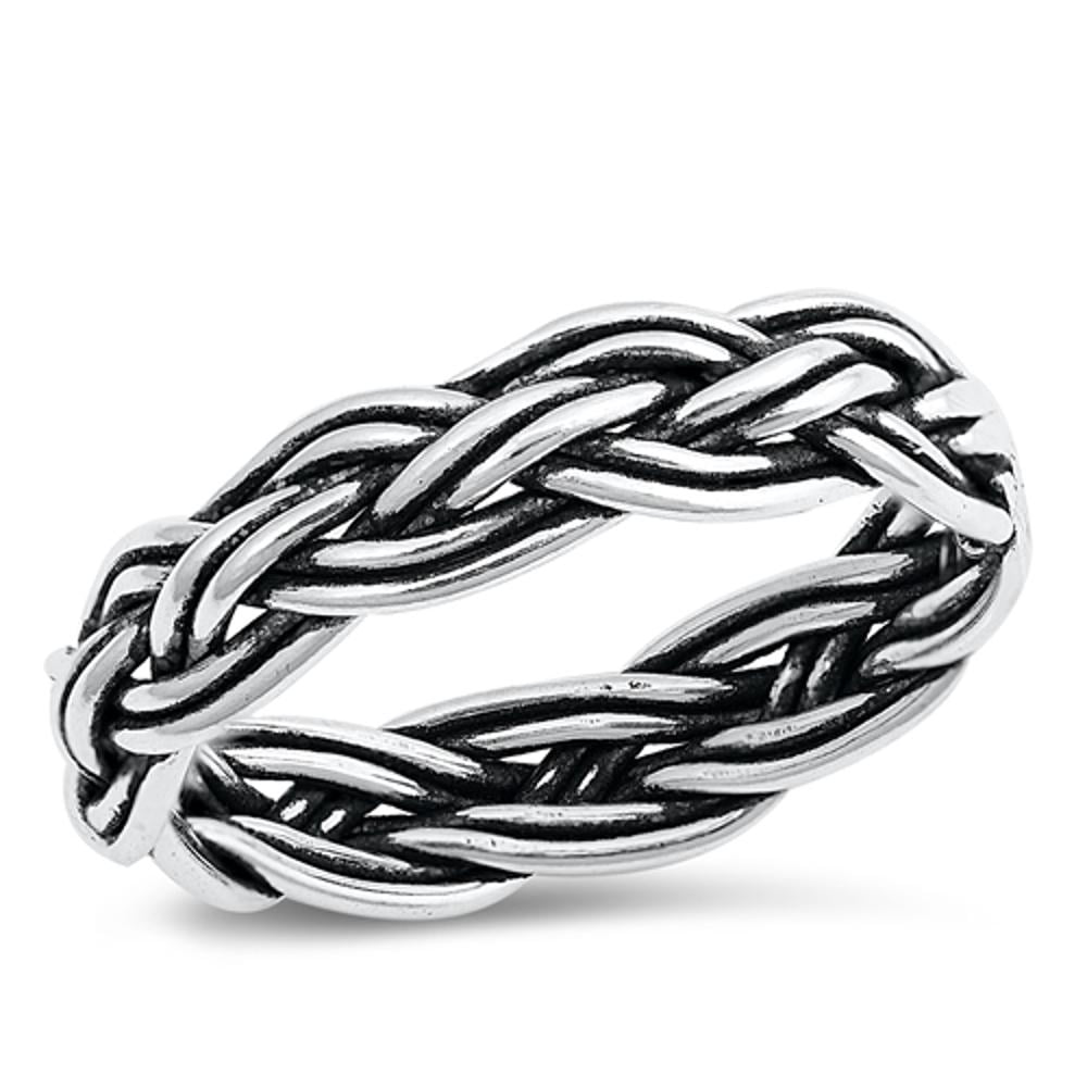 Sterling Silver Basket Weave Ring 925 Oxidized Rope Band Jewelry Female ...
