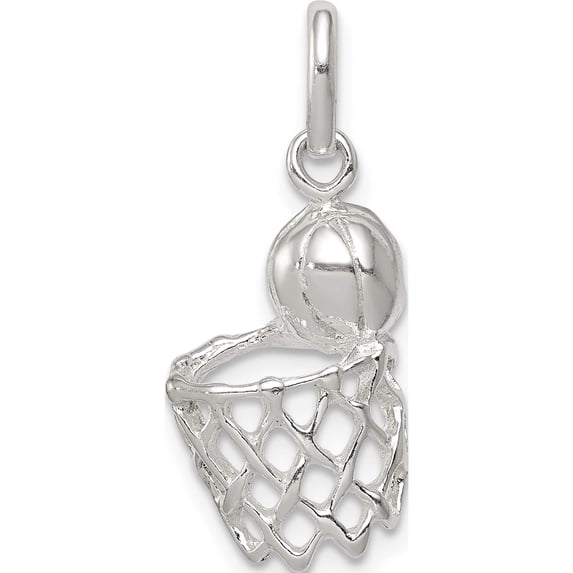 Sterling Silver Basketball In Hoop Charm (22 X 10) Made India qc7132