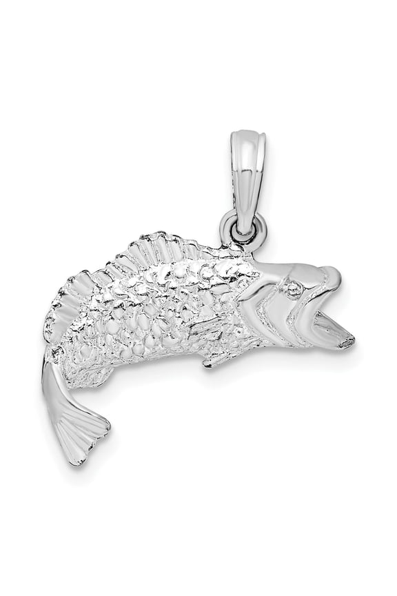 Sterling Silver Bass Fish Pendant Necklace for Men and Women, Detailed Angler Charm, Fishing Jewelry for Outdoorsman, Nature Symbol Accessory, Unisex Sport Style