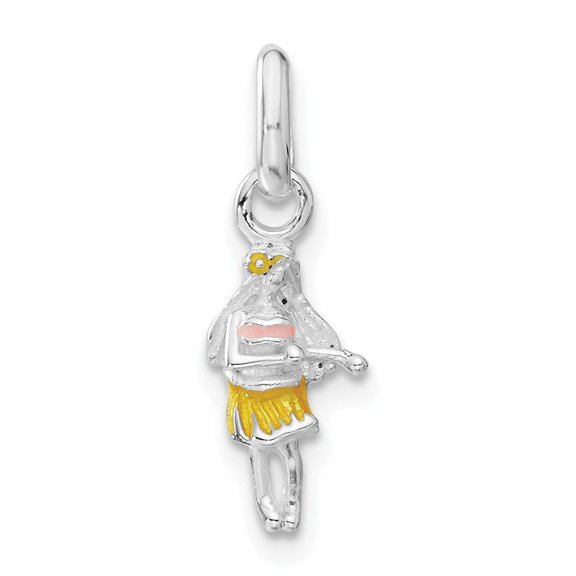 925 Sterling Silver Baton Twirler Enamel Pendant Charm, Yellow and Pink, Unisex, Jewelry Stores Network