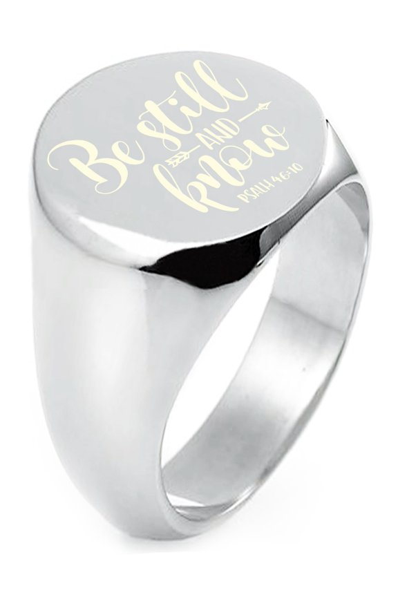 Sterling Silver Be Still & Know Psalm 46:10 Engraved Round Flat Top Polished Ring