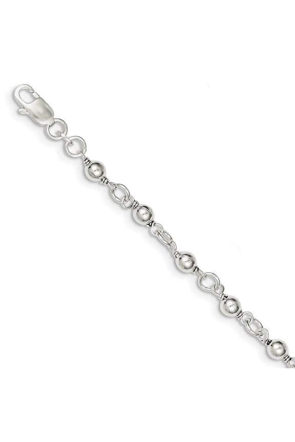 Sterling Silver Bead and Ball Bracelet - 3.0 Grams - 7 Inch - Lobster Claw - Measures 5.25mm Wide