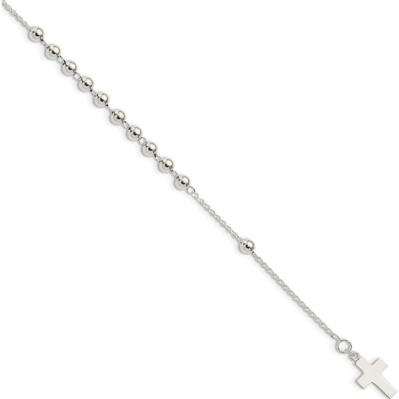 Sterling Silver Beaded Cross Bracelet (7.5 X 0.125) Made In India qg4950-7.5