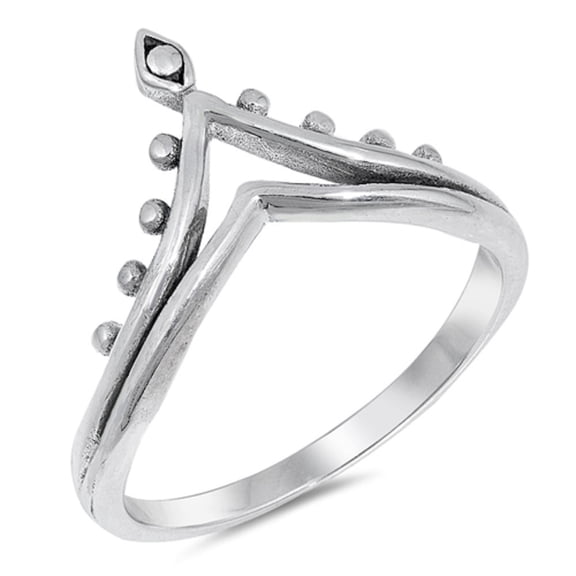 Sterling Silver Beaded Double Pointed Ring