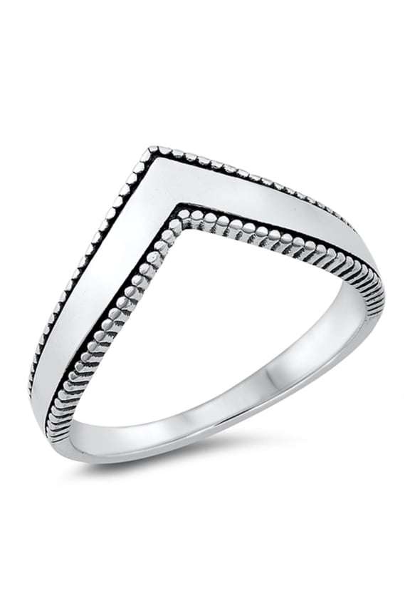 Sterling Silver Beaded Edge V Shape Ring Size 9