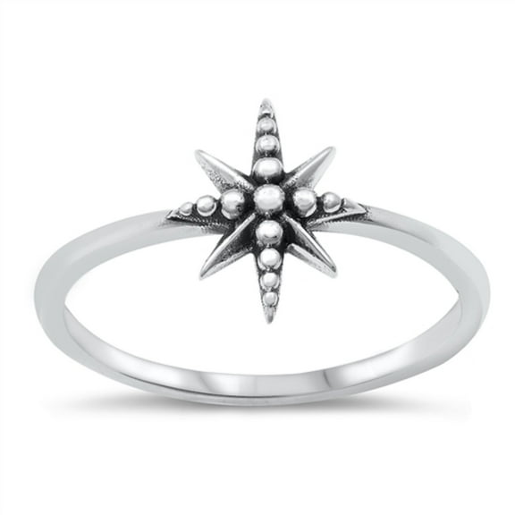Sterling Silver Beaded North Star Ring Size 7