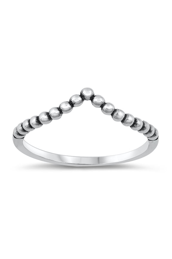 Sterling Silver Beaded V Shape Ring Size 7
