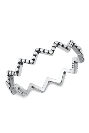 Sterling Silver Beaded Zig Zag Ring Size 4