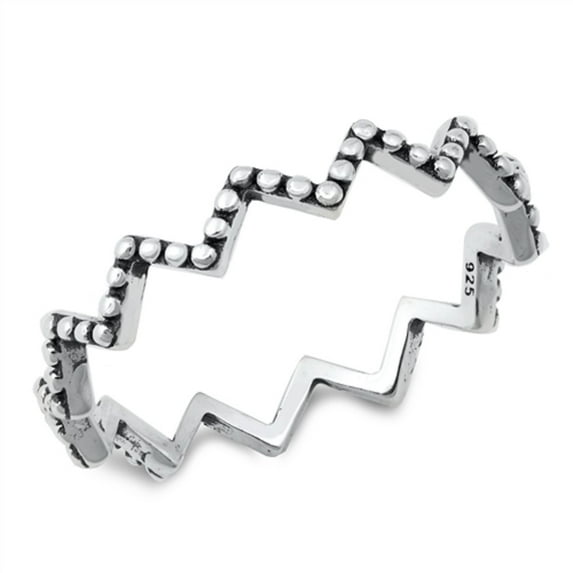 Sterling Silver Beaded Zig Zag Ring Size 7