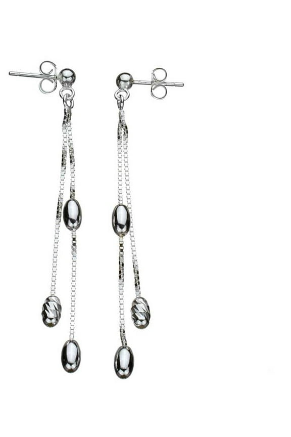 Sterling Silver Beads Box Chain 2-Strand Dangle Earrings Italy